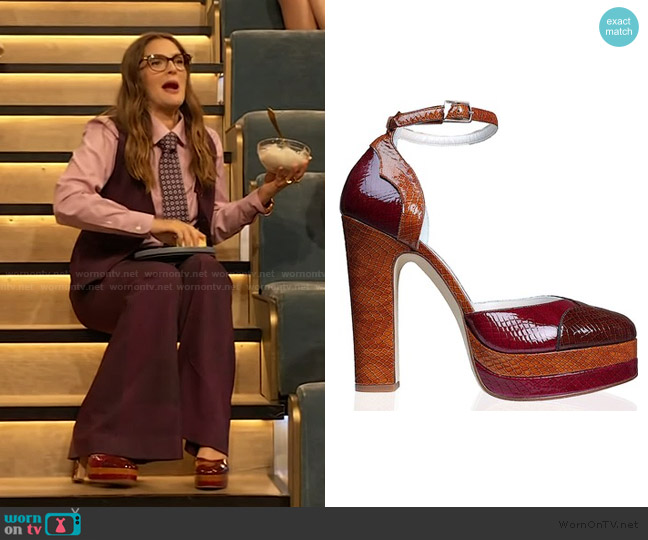 Terry De Havilland Brown Red Lily Brooklyn Platform Heels worn by Drew Barrymore on The Drew Barrymore Show