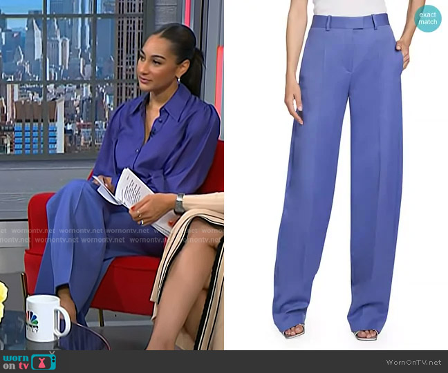 The Attico Front Pleated Wool Trousers in Violet worn by Morgan Radford on NBC News Daily