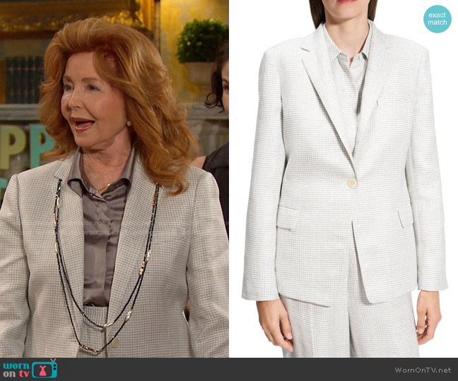 Theory B.Mel Houndstooth Check Blazer in Platinum Multi worn by Maggie Horton (Suzanne Rogers) on Days of our Lives