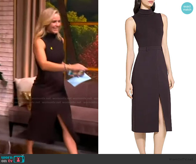 Theory Funnel-Neck Crepe Belted Dress worn by Sara Haines on The View