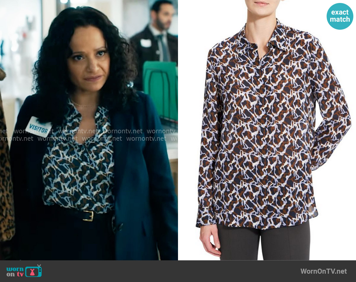 Theory Printed Silk Blouse worn by Selena (Judy Reyes) on High Potential