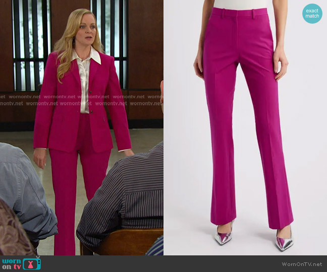 Theory Stretch Wool Straight Full-Length Trousers in Wildflower worn by Belle Brady (Martha Madison) on Days of our Lives