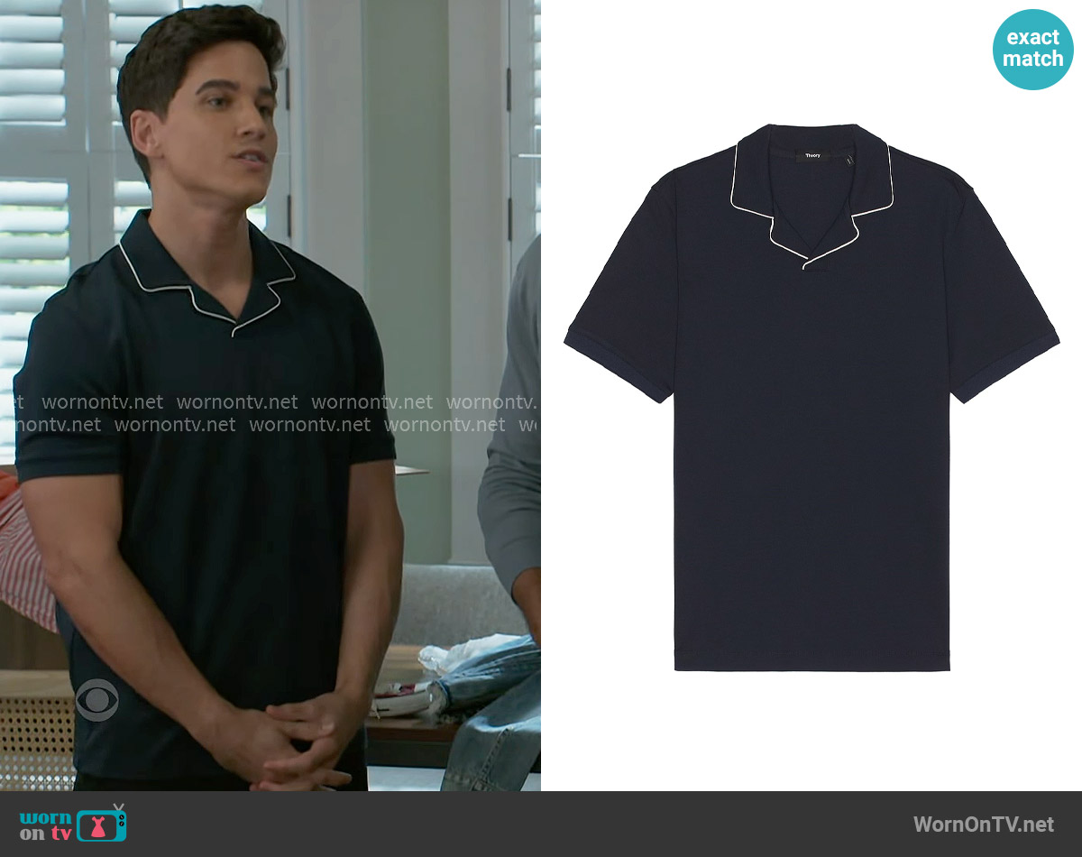 Theory Tailor Short Sleeve Polo worn by Bradley 'Smitty' Smith (Mike Manning) on Beyond the Gates
