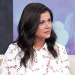 Tiffany Thiessen’s white lace top on Access Hollywood