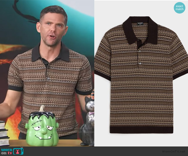 Todd Snyder Silk Cotton Sweater Polo worn by Mikey Day on Access Hollywood