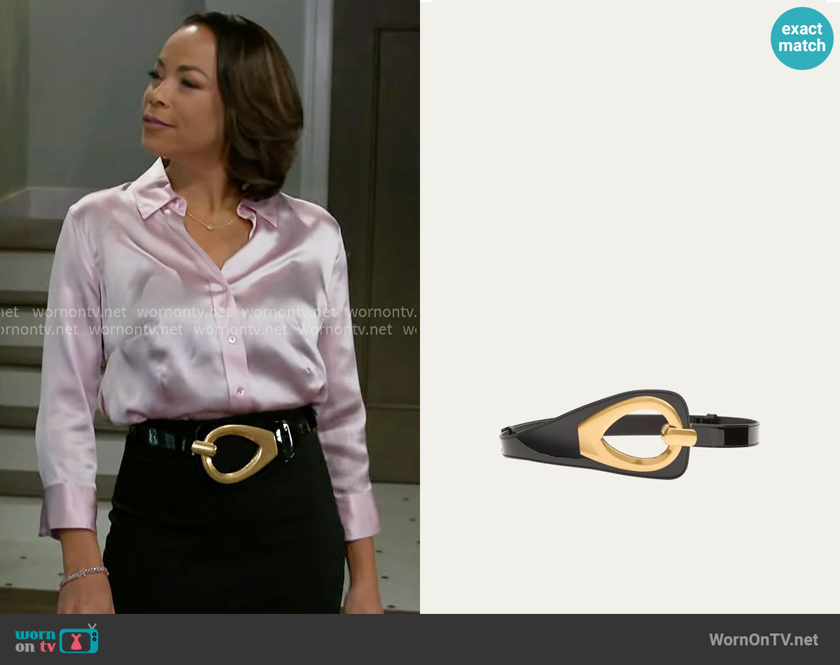 Tom Ford Cut-Out Leather & Brass Belt worn by Nicole Dupree Richardson (Daphnee Duplaix) on Beyond the Gates