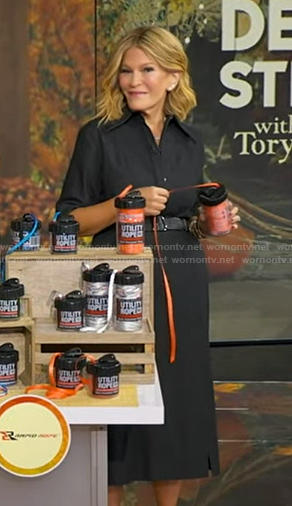 Tory’s black belted denim dress on Good Morning America