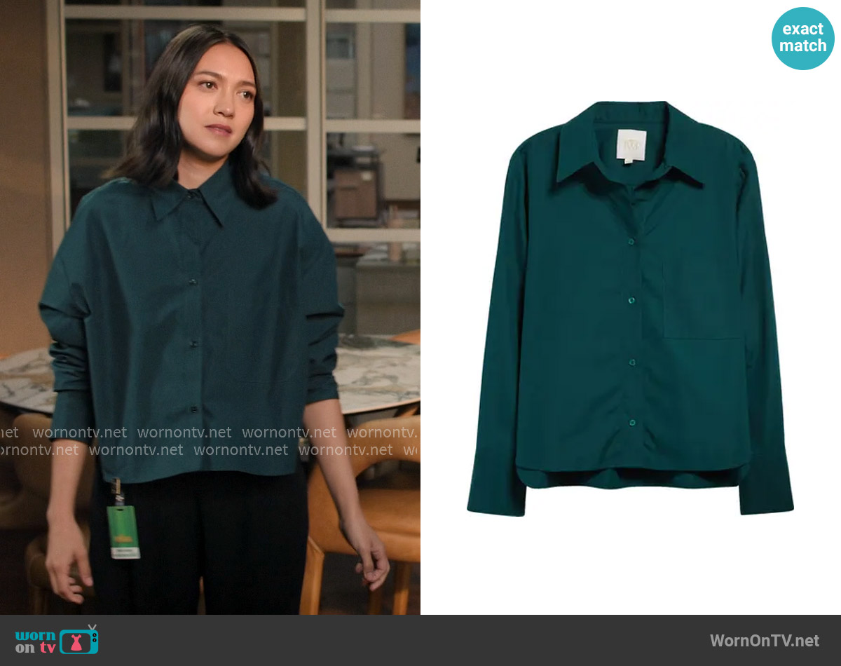 TWP Little Big Joe Cotton Button-Up Shirt worn by Remy (Rachel Marsh) on The Morning Show