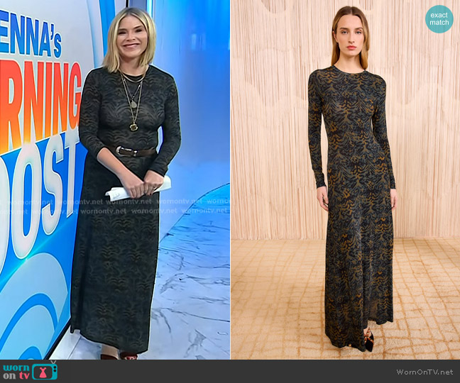 Ulla Johnson Amari Jersey Long Sleeve Dress in Desert Jasper worn by Jenna Bush Hager on Today