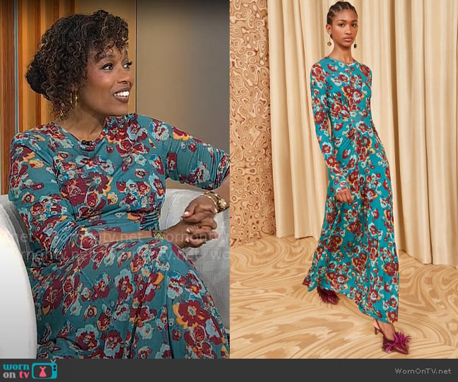 Ulla Johnson Ceryse Dress in Jade Floral worn by Tembi Locke on CBS Mornings