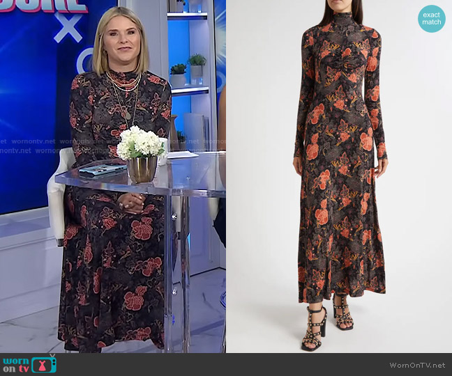 Ulla Johnson Koa Allover Print Long Sleeve Jersey Dress in Desert Jasper worn by Jenna Bush Hager on Today