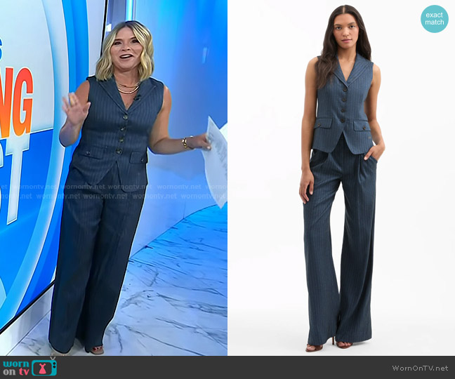 Veronica Beard Benny Pinstripe Vest in Blue Dove worn by Jenna Bush Hager on Today
