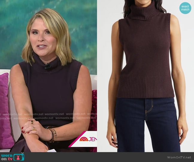 Veronica Beard Mazzy Sleeveless Cashmere Turtleneck Sweater in Dark Currant worn by Jenna Bush Hager on Today