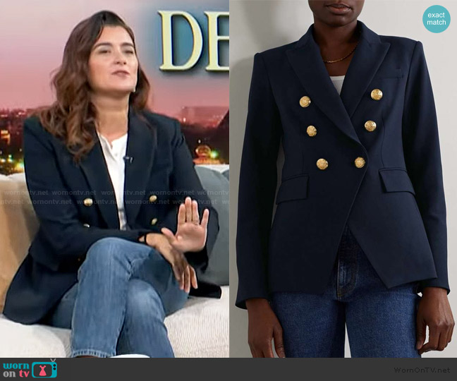 Veronica Beard Miller Dickey double-breasted grain de poudre blazer worn by Cote de Pablo on Access Hollywood