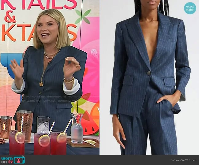 Veronica Beard Obie Pinstripe Linen Blend Dickey Jacket in Blue Dove worn by Jenna Bush Hager on Today