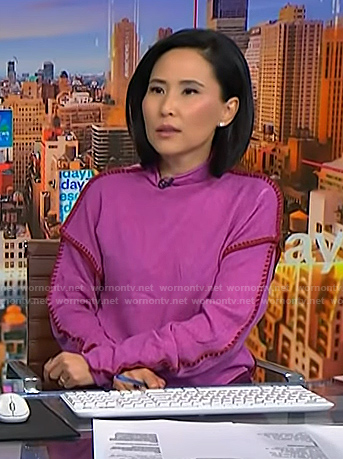 Vicky’s pink stitch trim sweater on NBC News Daily