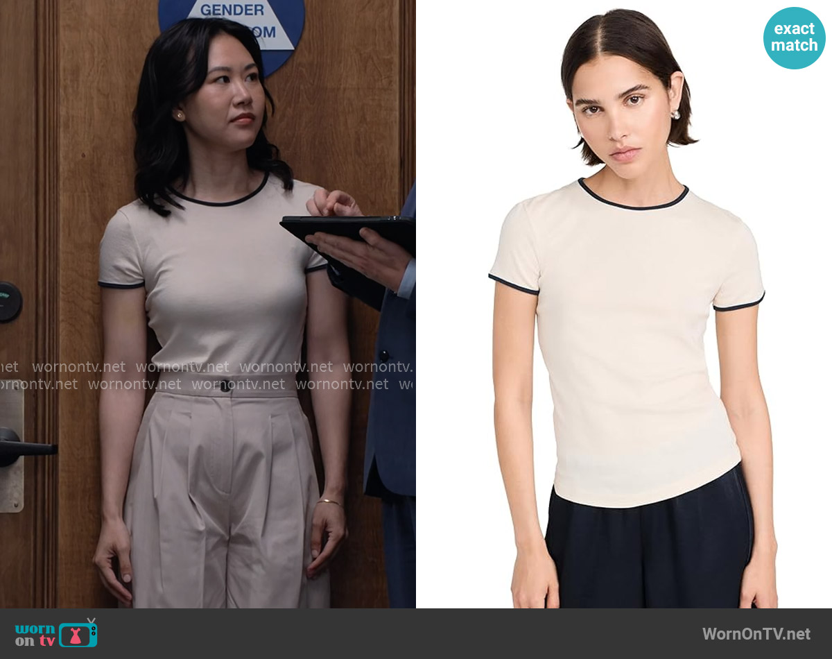 Vince Tipped Short Sleeve Crew Tee worn by Nicole Lee (Ramona Young) on The Paper