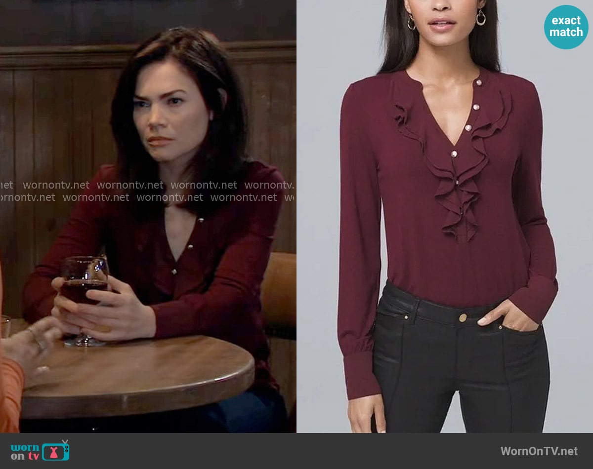 White House Black Market Long Sleeve Blouse worn by Elizabeth Webber (Rebecca Herbst) on General Hospital