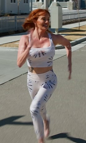 Whitney’s whtie print crop top and leggings on The Real Housewives of Salt Lake City