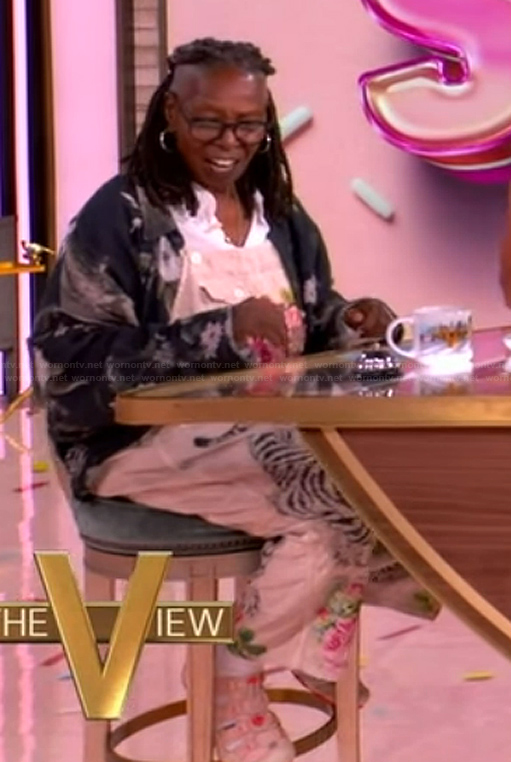Whoopi’s printed overalls and top on The View