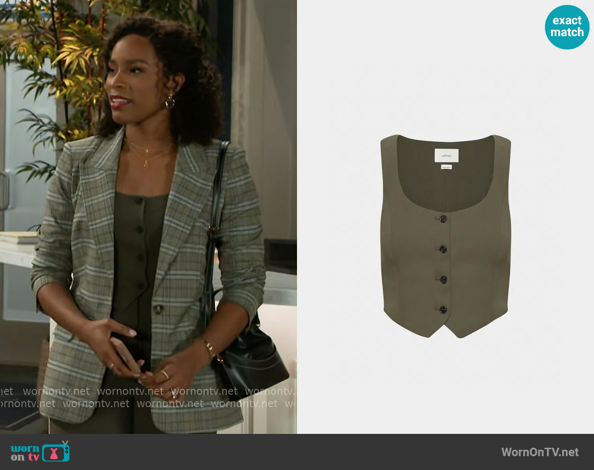 Wilfred Rocco Vest in Dark Olive worn by Naomi Hamilton Hawthorne (Arielle Prepetit) on Beyond the Gates