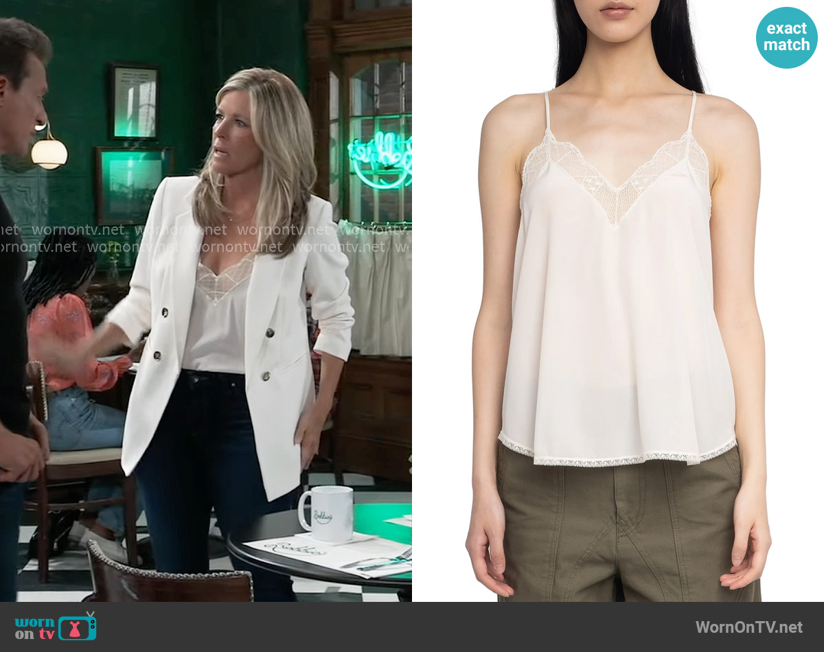 Zadig & Voltaire Christy Cami worn by Carly Spencer (Laura Wright) on General Hospital