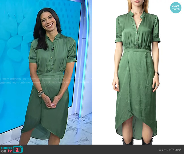 Zadig & Voltaire Rimaz Satin Dress in Coriander worn by Dr. Natalie Azar on Today
