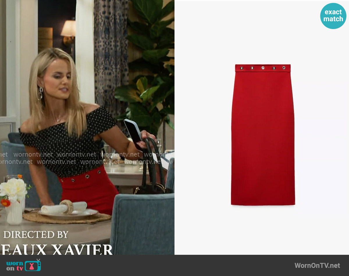 Zara Contour Midi Skirt worn by Vanessa McBride (Lauren Buglioli) on Beyond the Gates