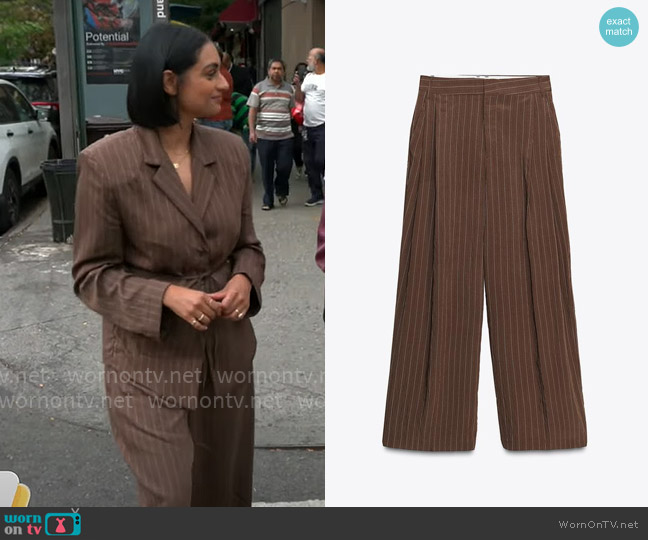 Zara Double Pleat Flap Pants worn by Shanelle Kaul on CBS Mornings