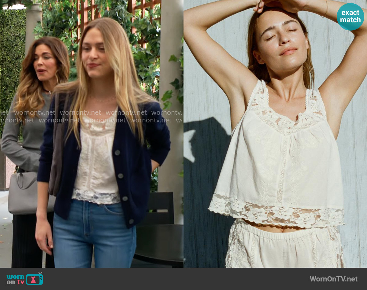Zara Embroidered Lace Strappy Top worn by Claire Grace (Hayley Erin) on The Young and the Restless