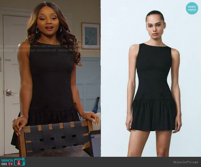 Zara Short Dress with Bows worn by Chanel Dupree (Raven Bowens) on Days of our Lives
