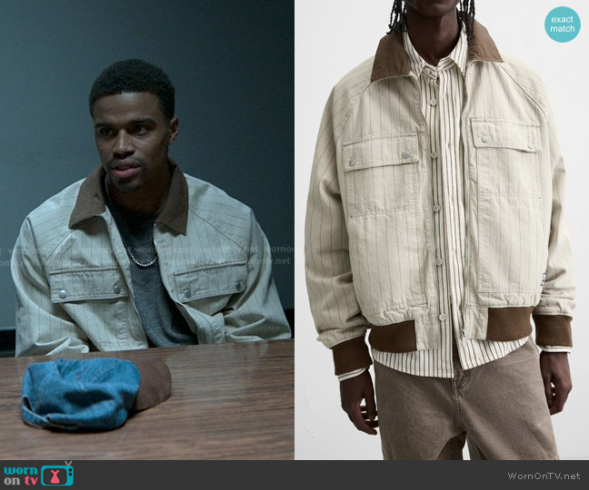 Zara Striped Contrast JAcket in Ecru worn by Ozzie Edwards (Kyle Bary) on Reasonable Doubt