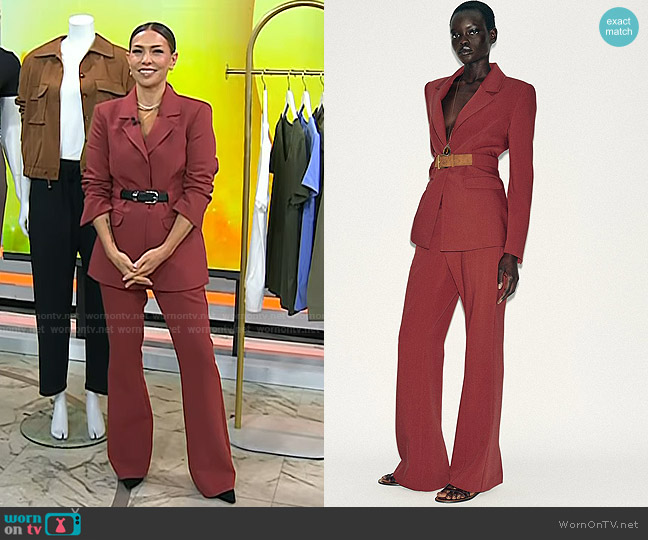 Zara Wide Belted Blazer in Marsala worn by Melissa Garcia on Today