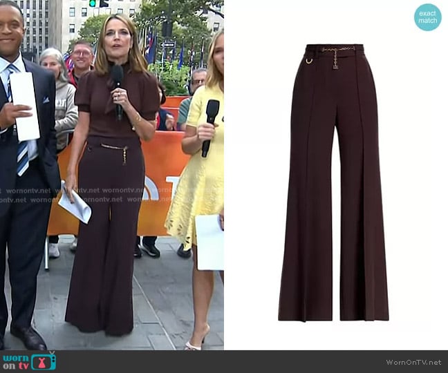 Zimmermann Luminosity Belted High-Rise Flare Trousers in Chocolate worn by Savannah Guthrie on Today