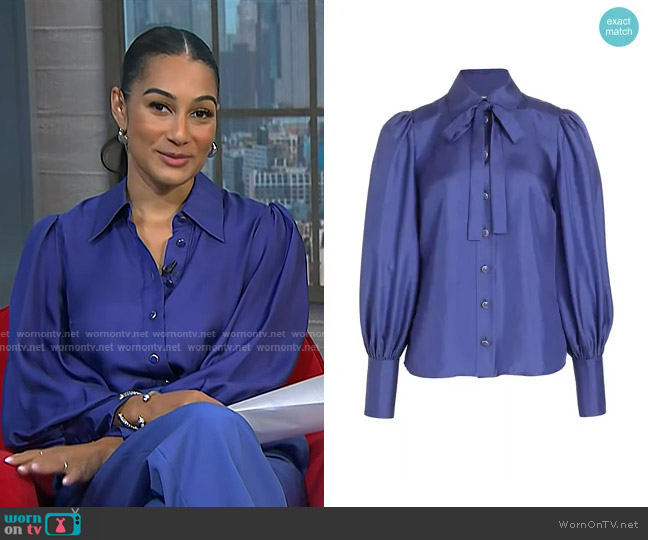 Zimmermann Natura Silk Tie-Neck Blouse worn by Morgan Radford on NBC News Daily