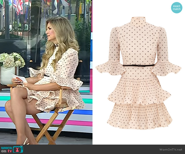 Zimmermann Pleated Sleeved Mini Dress in Cream & Black Polka Dot worn by Nikki Novak on Today