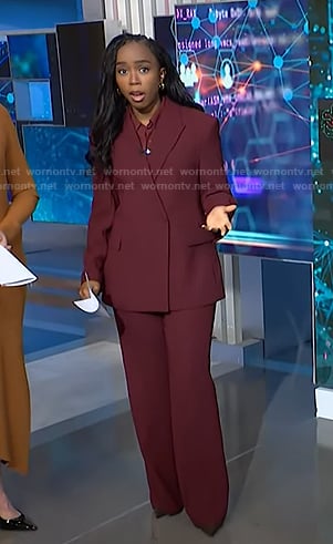 Zinhle’s maroon blazer and pants on NBC News Daily