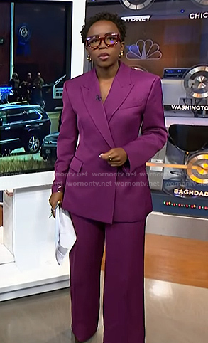 Zinhle’s purple blazer and pants on NBC News Daily
