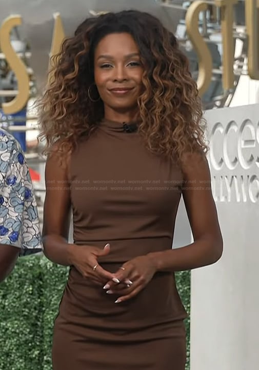 Zuri’s brown sleeveless mini dress on Access Hollywood