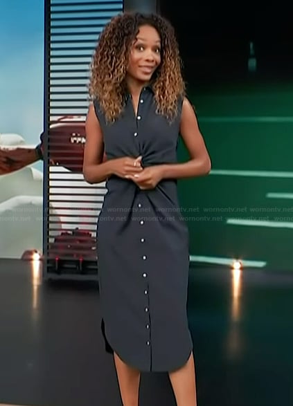 Zuri’s sleeveless navy shirtdress on Access Hollywood