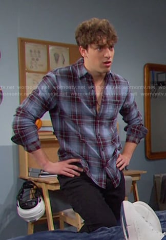 Aaron’s blue plaid shirt on Days of our Lives