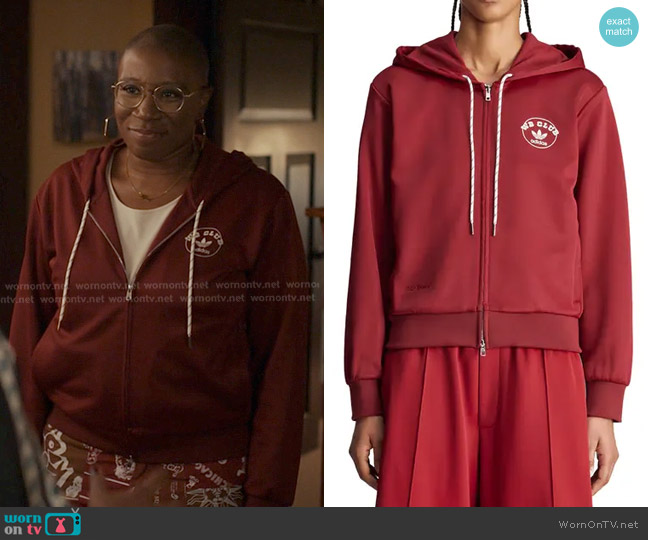 Adidas x Wales Bonner Track Hoodie in Burgundy worn by Henrietta Wilson (Aisha Hinds) on 9-1-1