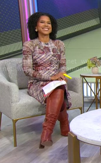 Adriana Diaz’s floral and plaid midi dress on CBS Mornings