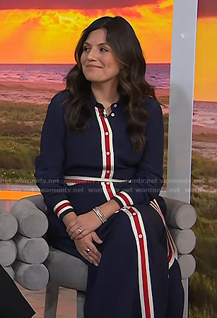 Adrianna’s navy striped trim shirtdress on Today