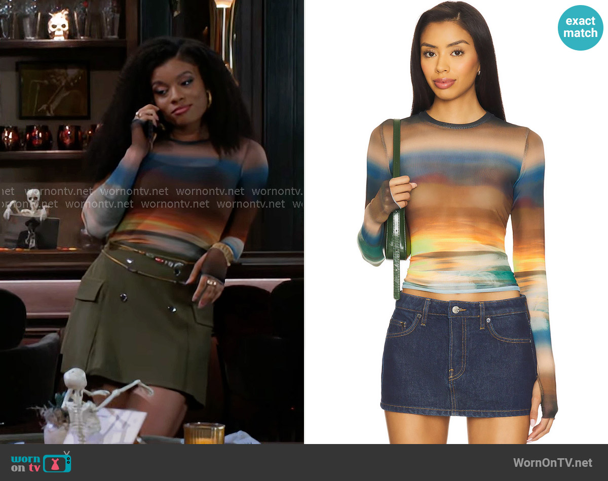 AFRM Kaylee Top in Ocean Ombre worn by Eva Thomas (Ambyr Michelle) on Beyond the Gates