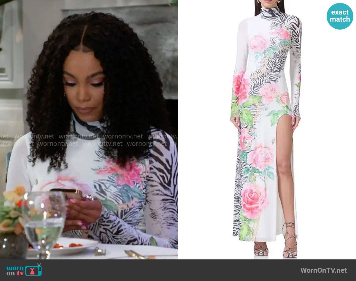 AFRM Sonya Dress in Zebra Rose worn by Chelsea Hamilton (RhonniRose Mantilla) on Beyond the Gates