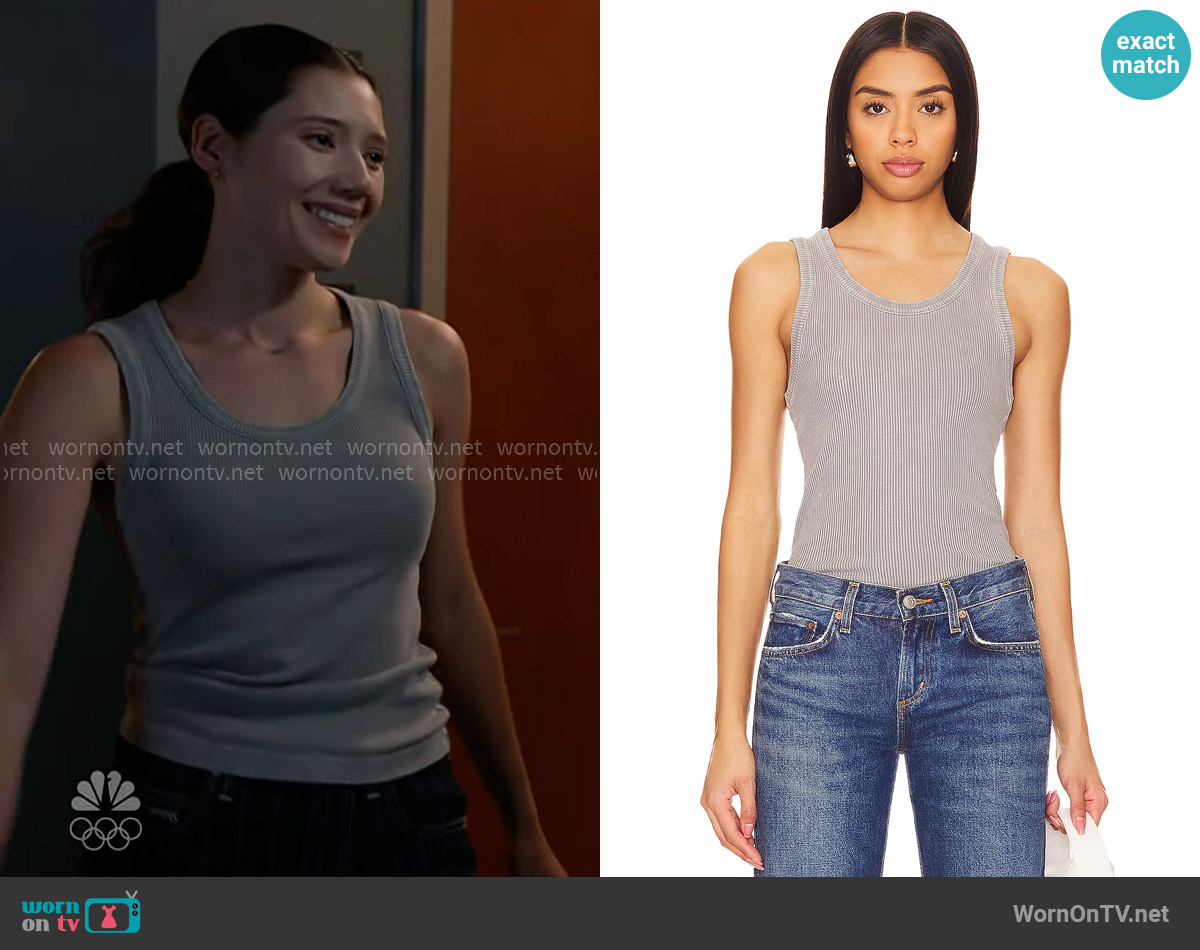 Agolde Poppy Tank in Mirror Ball worn by Violet Mikami (Hanako Greensmith) on Chicago Fire