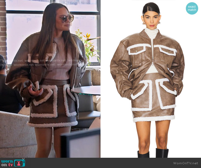 Aknvas Thea Sherpa Bomber in Peau Lainee worn by Meredith Marks on The Real Housewives of Salt Lake City