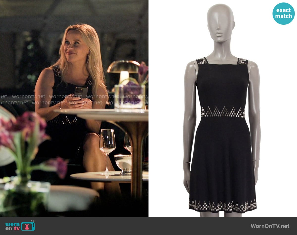 Alaia Studded Sleeveless Flare Dress worn by Bradley Jackson (Reese Witherspoon) on The Morning Show