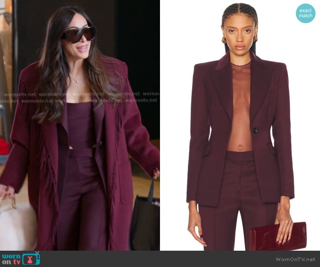 Alex Perry Straight Crop Trouser in Wine worn by Angie Katsanevas on The Real Housewives of Salt Lake City